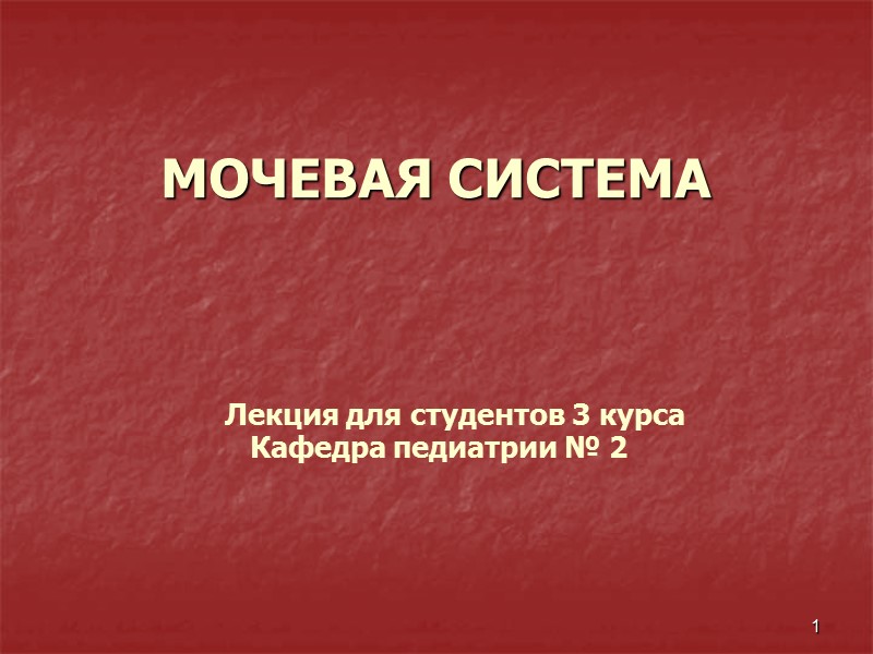 1 МОЧЕВАЯ СИСТЕМА       Лекция для студентов 3 курса